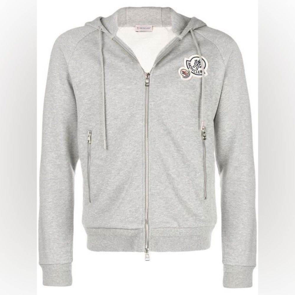 Montcler gray patch zip up hoodie
